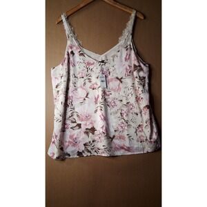 Express Women's Camisole Tank XL NWT Lace Trim Strap Layering Top Floral Pink